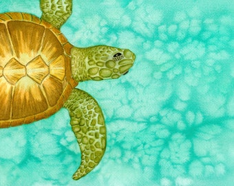 Sea Turtle Watercolor Art Print: Tropical Coastal Wall Decor