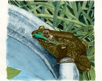 Handsome Frog Awaits His Princess Art Print, Watercolor Painting, Whimsical Animal Wall Art