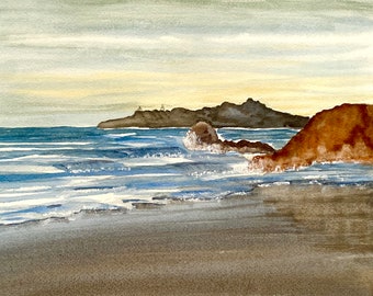 Seascape Art Print, Watercolor Painting