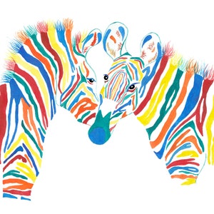 Colorful Zebras, Watercolor Art Print
