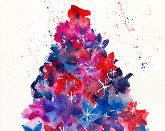 Christmas Tree Art Print, Watercolor Painting