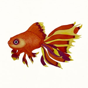 Fancy Kissing Goldfish, Watercolor Art Print