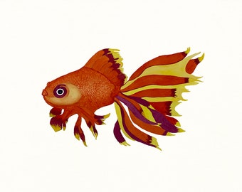 Fancy Kissing Goldfish Art Print, Watercolor Painting, Fish Wall Art