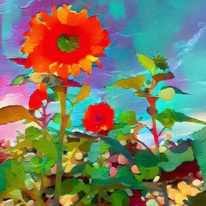 Bold Sunflowers Art Print, Field of Sunflowers, Impressionistic Floral Artwork