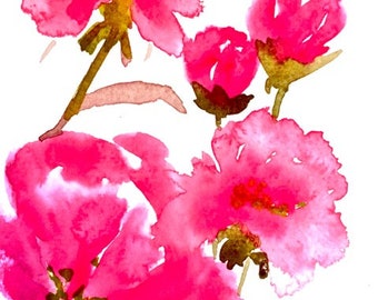 Pink Posies Art Print, Watercolor Painting, Loosely Painted Floral Wall Art