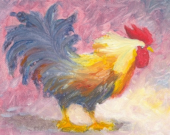 Whimsical Rooster Oil Painting Art Print