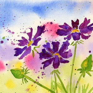 Cosmos Flowers, Watercolor Art Print