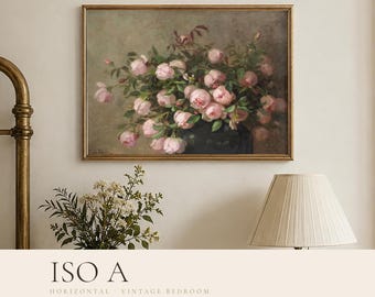 Horizontal Frame Mockup A3 A4 PSD | Art Above Bedside Table | Vintage Bedroom Interior