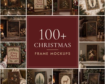 Christmas Mockup Bundle | 100+ Christmas Frame Mockups PSD Scenes for Holiday Wall Art