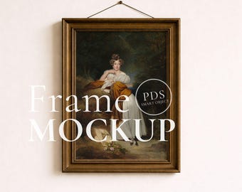 Antique Gold Frame Mockup Vertical Wall Art Mockup Vintage Poster Mockup PSD