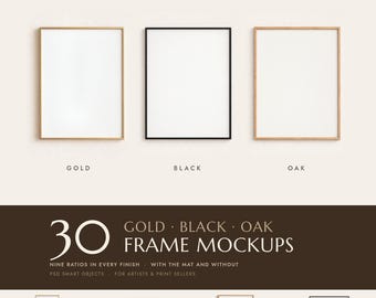 30 Frame Mockup Bundle PSD | Gold • Black • Oak | 9 Ratios, Optional Mat, Diptych & Wall Art Mockups