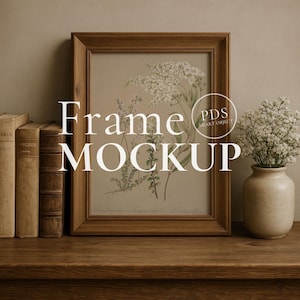 Light Academia Frame Mockup 4x3 Ratio with Picture Mat | Neutral Rustic Decor Wall Art Mockup for Prints PSD JPG PNG Digital Download