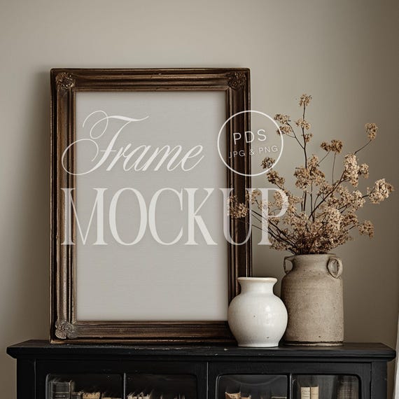 Vintage Frame Mockup 2x3 Ratio Antique Bookshelf Wall Art Mockup Dark Academia Aesthetic Digital Download Moody Interior Display PSD PNG JPG