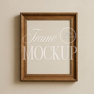 ヴィンテージ木製フレームのモックアップ（4x5比率、オプションのマット付き）｜ファインアートプリント用クラシックウォールアートモックアップ PSD ライトアカデミアアートワークディスプレイ