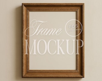 Vintage Wood Frame Mockup 4x5 Ratio with Optional Mat | Classic Wall Art Mockup for Fine Art Prints PSD Light Academia Artwork Display