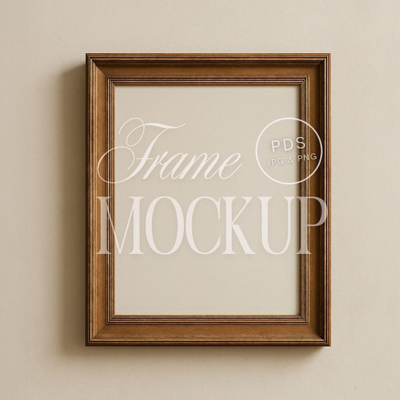 Vintage Wood Frame Mockup 4x5 Ratio with Optional Mat | Classic Wall Art Mockup for Fine Art Prints PSD Light Academia Artwork Display