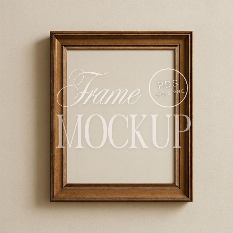 Vintage Wood Frame Mockup 4x5 Ratio with Optional Mat | Classic Wall Art Mockup for Fine Art Prints PSD Light Academia Artwork Display image 1