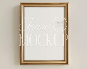 Gold Frame Mockup Simple Antique Vintage Style White Wall 3x4 Ratio ISO A Picture Frame Art Display PSD Template High Resolution
