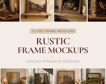 Rustic Frame Mockup Bundle – 10 Vintage Styled Interior Scenes for Wall Art