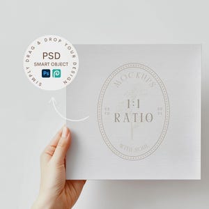 Hand Holding Square Poster Mockup 1x1 Ratio Minimalist Art Print Mockup on White Wall Clean Modern Style Digital Download PSD for Art Prints image 2
