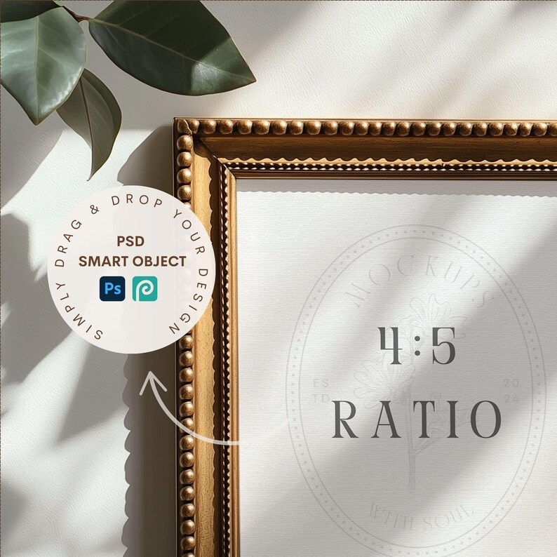 Gold Beaded Frame Mockup 4x5 Ratio Ornate Wall Art Mockup Vintage Digital Download Elegant Sunlit Shadows Classic Artwork Display PSD File image 2