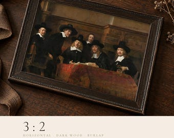 Moody Frame Mockup | Dark Wood Art Print Mockup on Oak Wood Table (3x2 Horizontal PSD)