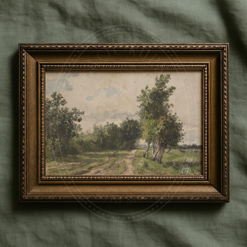 Antique Frame Mockup 3x2 Horizontal on Green Fabric | Dark Academia Vintage Artwork Picture Frame Mockup for Art Prints Digital PSD JPG PNG image 5