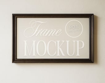 Frame Mockup 16 x 9 verhouding donker hout landschap voor muur Art Mockup of Samsung Frame TV Art Display PSD JPG Photoshop-sjabloon digitale download