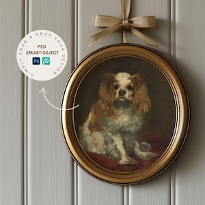 Oval Gold Frame Mockup with Bow Hanging Ribbon Frame Coquette Wall Art Vintage Digital Download Romantic Artwork Display image 2