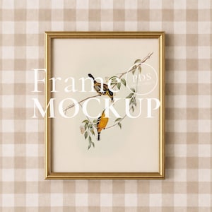Gold Frame Mockup PSD Poster Mockup 4x5 Vertical Cottagecore Gingham Background