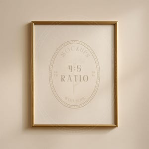 May include: A gold-framed picture with a white background and a circular design in the center. The design features a floral motif and the text "Mockups 4:5 Ratio With Soul".