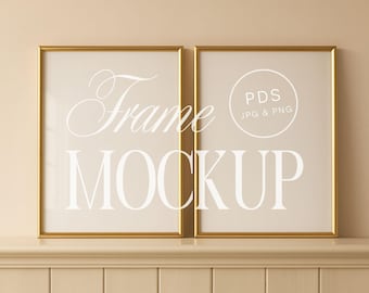 2 Frame Mockup – Gold Frame Set (3x4) Wall Art Mockup