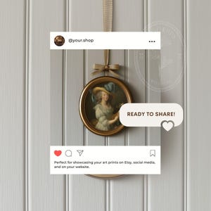Oval Gold Frame Mockup with Bow Hanging Ribbon Frame Coquette Wall Art Vintage Digital Download Romantic Artwork Display image 3