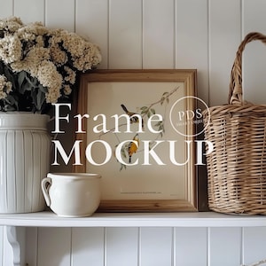 コテージコアフレームモックアップ11x14と4x5比率キッチンシェルフの素朴なニュートラルアートモックアップファームハウス美的デジタルダウンロードPSDアートプリント用