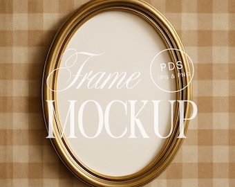 Oval Gold Frame Mockup - Cottagecore Style (PSD with Smart Object)