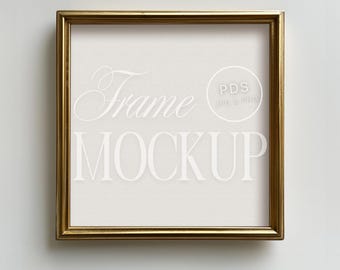 Square Gold Frame Mockup with Optional Mat Classic Minimalist Simple Elegant Wall Art Display Timeless Interior Decor PSD Template 1x1 Ratio