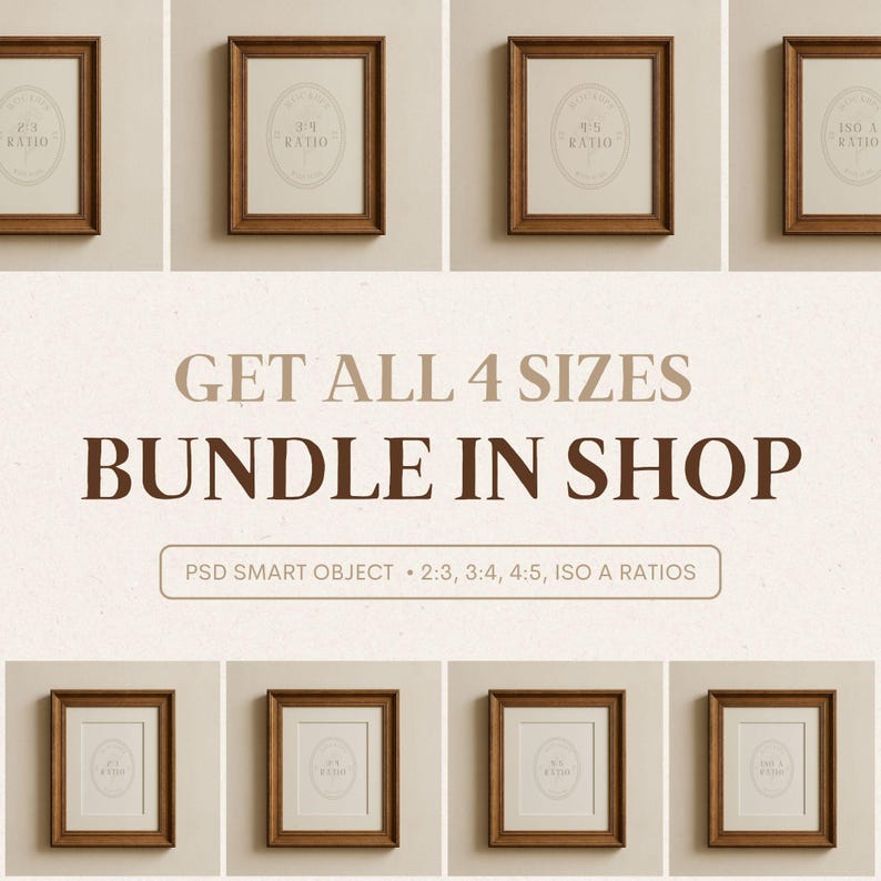 Vintage Wood Frame Mockup 4x5 Ratio with Optional Mat | Classic Wall Art Mockup for Fine Art Prints PSD Light Academia Artwork Display image 9