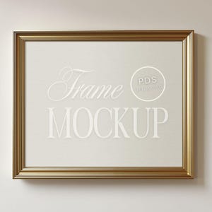 May include: A gold-colored picture frame with a white background and the text "Frame Mockup" and "PDS Inc & Co" in white.