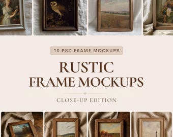Pacote de Mockups de Molduras Rústicas | 10 Close-ups de Molduras de Madeira Vintage para Impressões Artísticas
