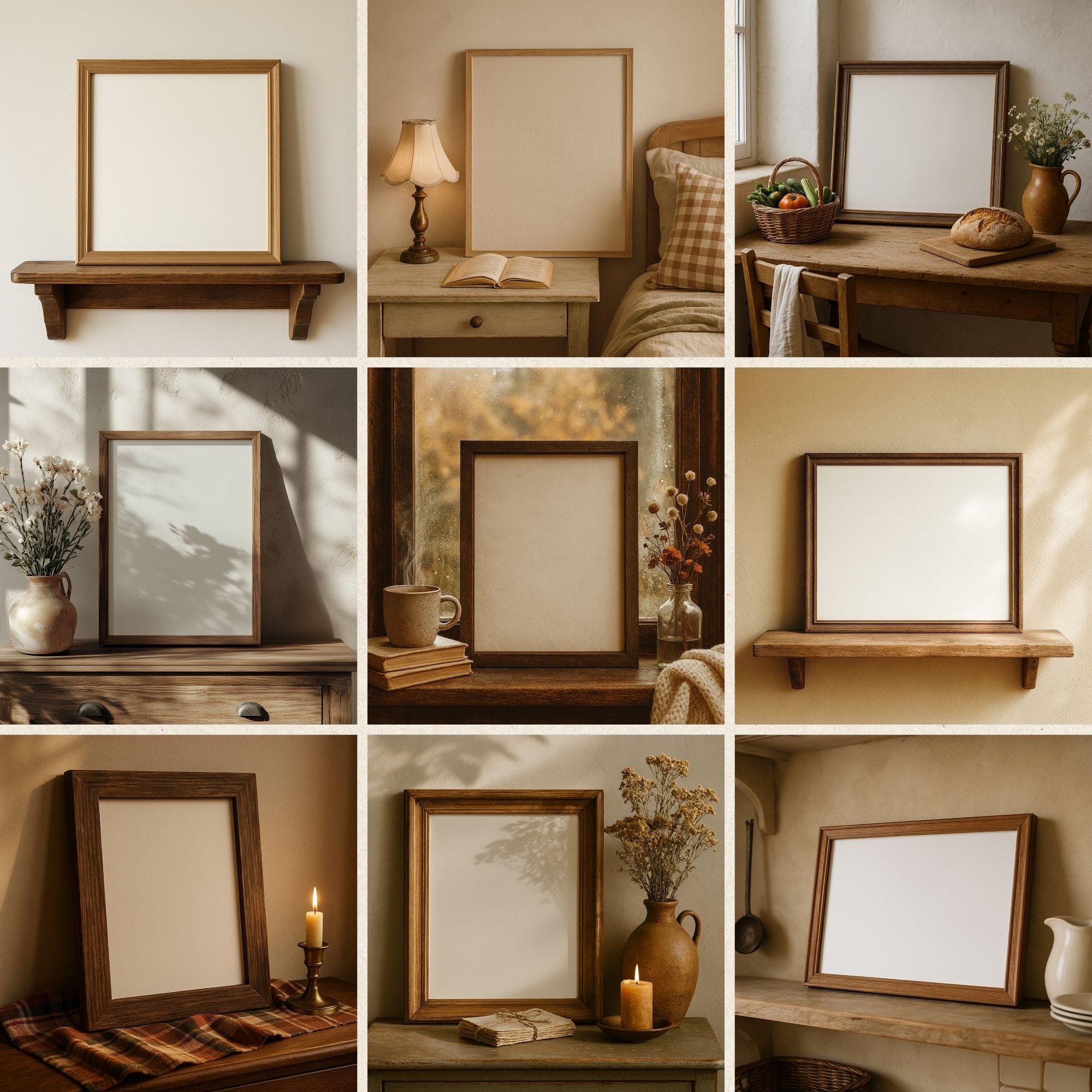 Rustic Frame Mockup Bundle – 10 Vintage Styled Interior Scenes for Wall ...