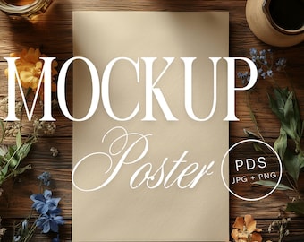 Poster Mockup 2x3 Rapporto Stampa artistica Mockup Rustico Floreale Piatto Lay Download digitale Fiore Cottagecore Decor Paper Mockup per opere d'arte stampabili