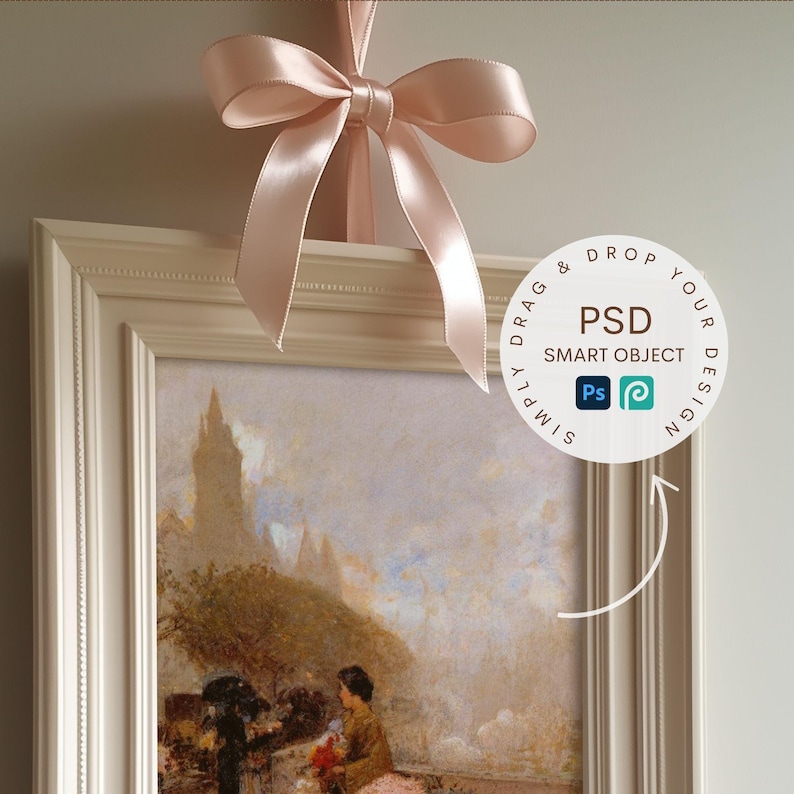 Coquette Frame Mockup Bundle 6 Hanging Ribbon Bow Frames 1x1 & 4x5 Art Print Wall Art Mockups Vintage Elegant Shabby Chic Digital Download image 2