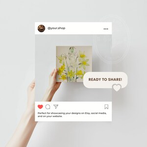 Hand Holding Square Poster Mockup 1x1 Ratio Minimalist Art Print Mockup on White Wall Clean Modern Style Digital Download PSD for Art Prints image 3