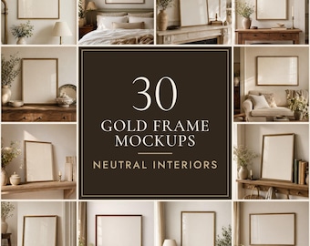 Gold Frame Mockup Bundle | 30 Styled Interior PSD Mockups | Vintage Wall Art Set