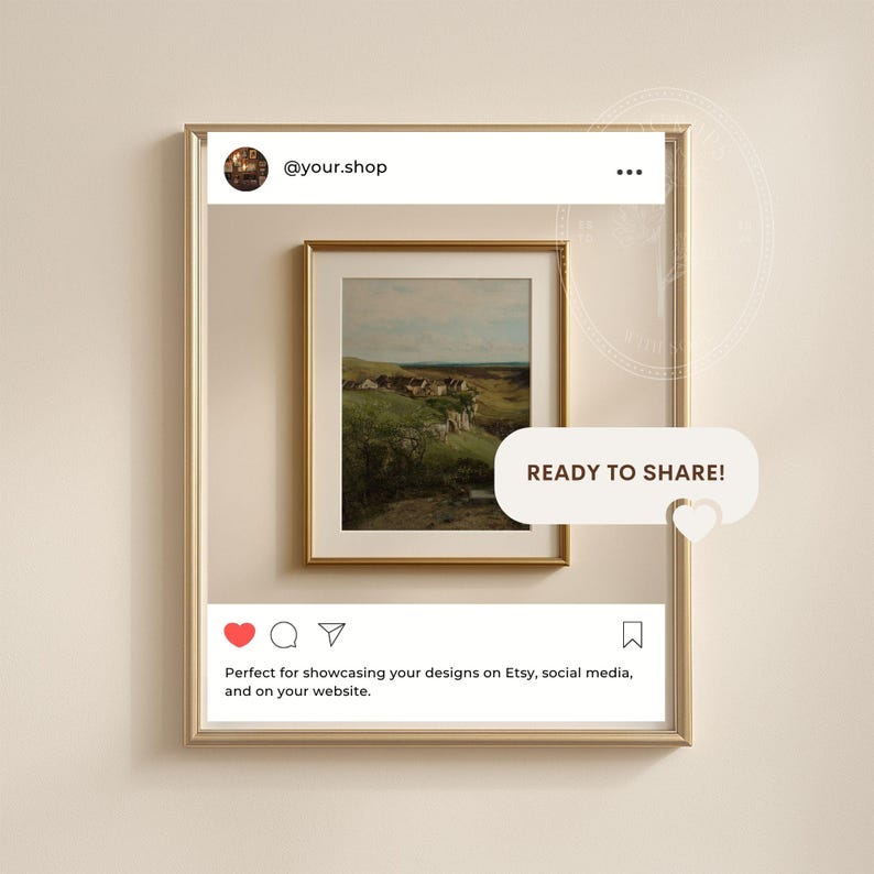 Slim Gold Frame Mockup 4x5 Ratio or 3x4 with Picture Mat | Neutral Beige Wall Elegant Minimalist Art Print PSD Template Digital Frame Mockup image 4