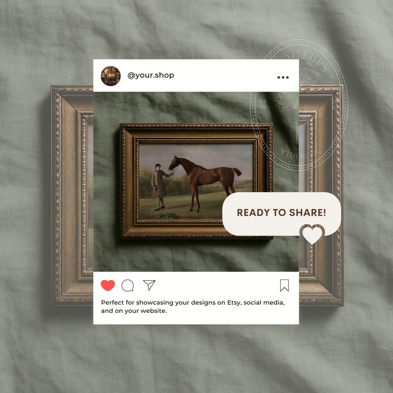 Antique Frame Mockup 3x2 Horizontal on Green Fabric | Dark Academia Vintage Artwork Picture Frame Mockup for Art Prints Digital PSD JPG PNG image 3
