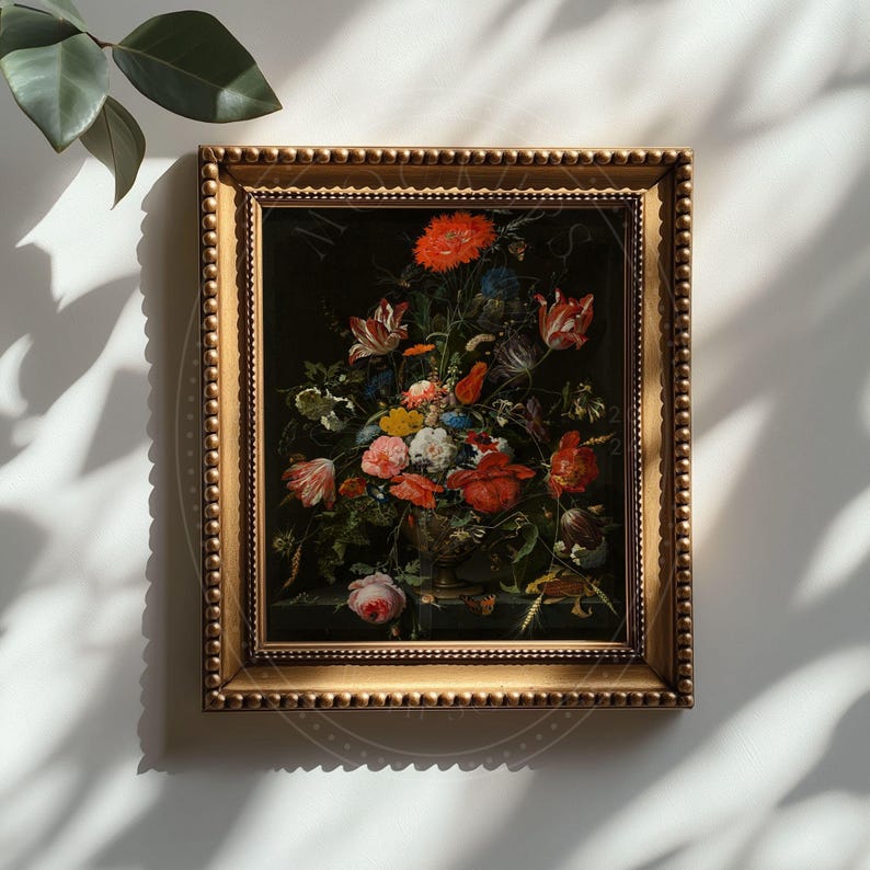 Gold Beaded Frame Mockup 4x5 Ratio Ornate Wall Art Mockup Vintage Digital Download Elegant Sunlit Shadows Classic Artwork Display PSD File image 4
