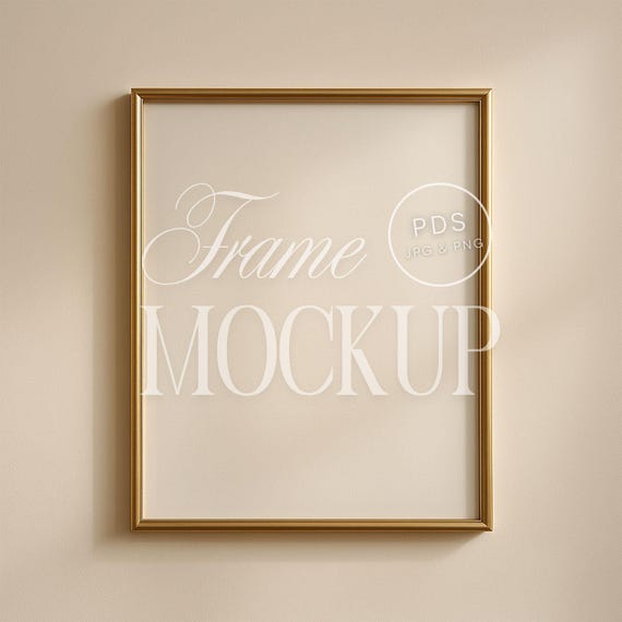 Slim Gold Frame Mockup 4x5 Ratio or 3x4 with Picture Mat | Neutral Beige Wall Elegant Minimalist Art Print PSD Template Digital Frame Mockup