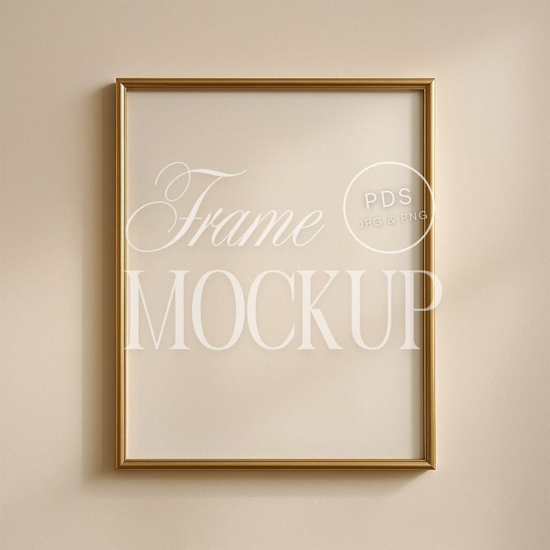 Slim Gold Frame Mockup 4x5 Ratio or 3x4 with Picture Mat | Neutral Beige Wall Elegant Minimalist Art Print PSD Template Digital Frame Mockup image 1