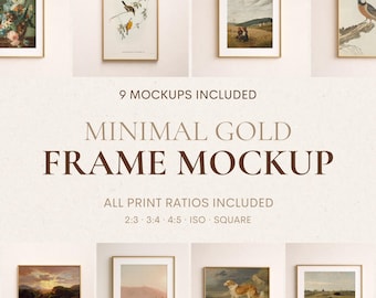 Minimal Gold Frame Mockup – All Ratios Included (2:3, 3∶4, 4∶5, ISO, Square)